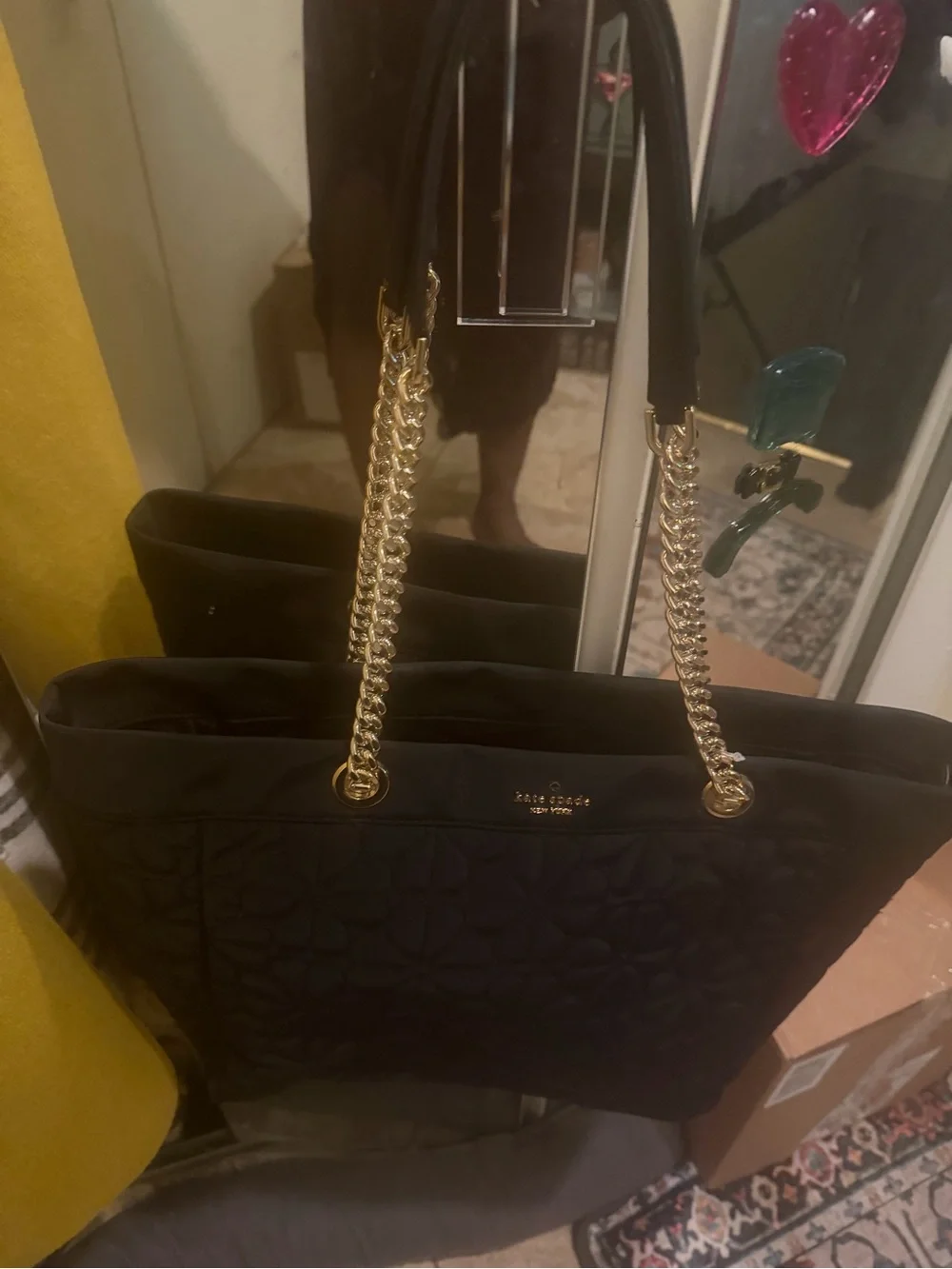 kate spade Black Quilted Shoulder Bag with Gold Chain Handles - Picture 2 of 3